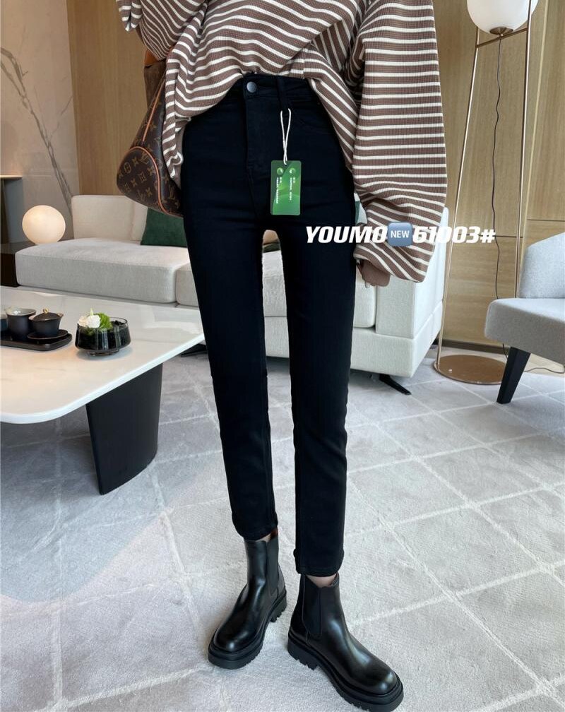 素心兰YOUMO61003气质弹力九分小脚牛仔裤女韩版百搭修身铅笔裤子
