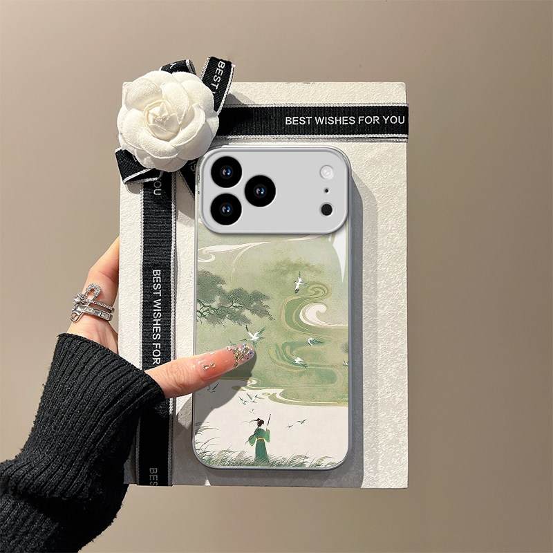 「青衿·行歌」新中式适用于苹果iphone16手机壳国风15promax超火玻璃壳14pro春风少年13pro青山12绿