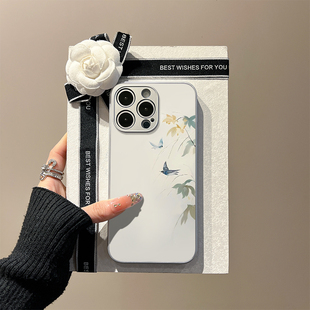 「鹊栖·青绦」新中式适用于苹果iphone16手机壳国风15promax玻璃壳14pro柳浪闻莺13pro水墨画12国潮11高级感