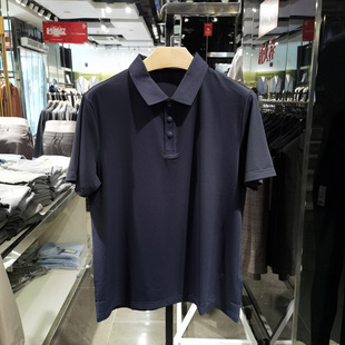 聚酯纤维高端商务翻领短袖T恤男士夏季新款休闲直筒舒适体恤 依文