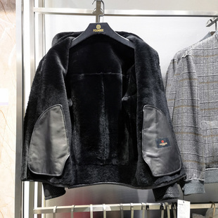 羊皮毛一体裘皮尼克男皮草 商务休闲时尚 方仕FOUNSEE正品 立领短款