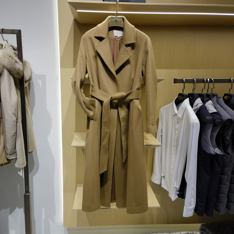 高端纯山羊绒时尚大气长款大衣淑女系带秋冬新款时尚呢子外套方仕