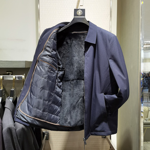 高端商务翻领兔毛皮内胆尼克服男冬季新款时尚休闲保暖派克服外套