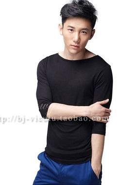 罗马世家CITING 黑色圆领天丝舒适韩版修身男中袖T恤