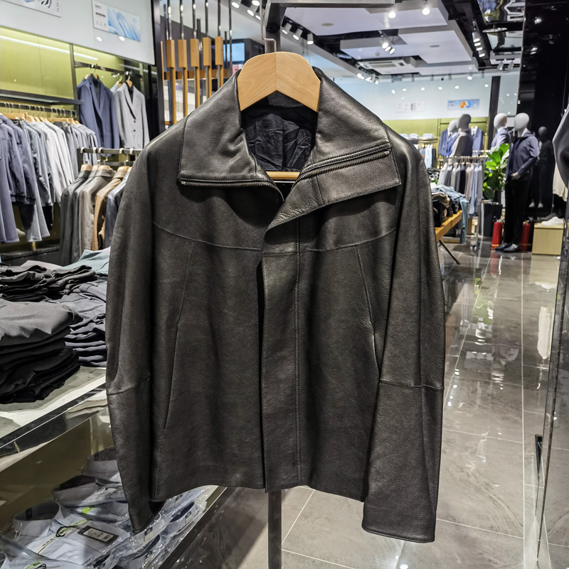 高端时尚大翻领皮衣男士休闲帅气绵羊皮外套保暖商务皮夹克诺丁山