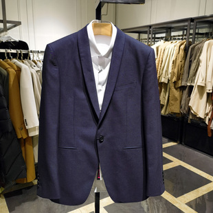 商务高端羊毛面料深蓝正装西服男士时尚帅气青果领西装套装诺丁山