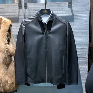 休闲潮流拉链绵羊皮外套 商务时尚 立领羊皮衣真皮夹克男士 秋冬新款