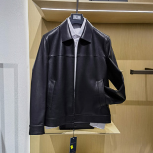 方仕FOUNSEE 帅气羊皮外套 高端商务休闲翻领真皮衣男士 黑色时尚