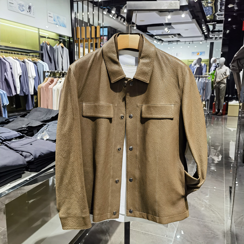 限时折扣高端时尚翻领皮衣男帅气绵羊皮外套保暖商务皮夹克诺丁山