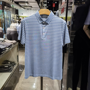 高端桑蚕丝棉商务翻领休闲短袖T恤男士夏季新款舒适体恤凯文凯利