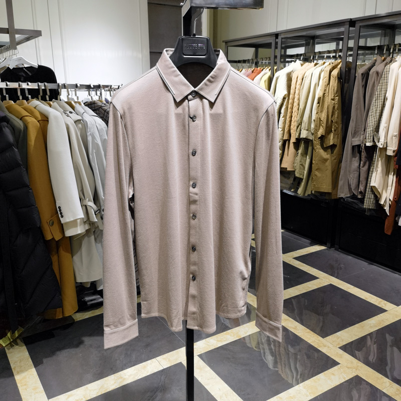 羊毛棉莫代尔新款商务翻领长袖T恤舒适男时尚休闲开衫体恤诺丁山