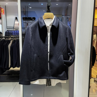 新款羊绒桑蚕丝羊毛商务翻领大衣男舒适上班拉链休闲保暖呢子外套