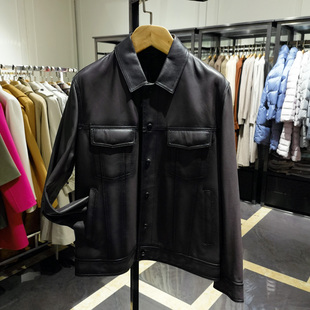 高端时尚翻领皮衣男士帅气绵羊皮外套保暖商务休闲皮夹克诺丁山