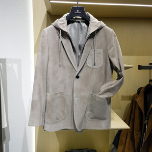 羊皮外套方仕 反绒皮时尚 商务西装 领山羊绒连帽休闲真皮衣男春新款