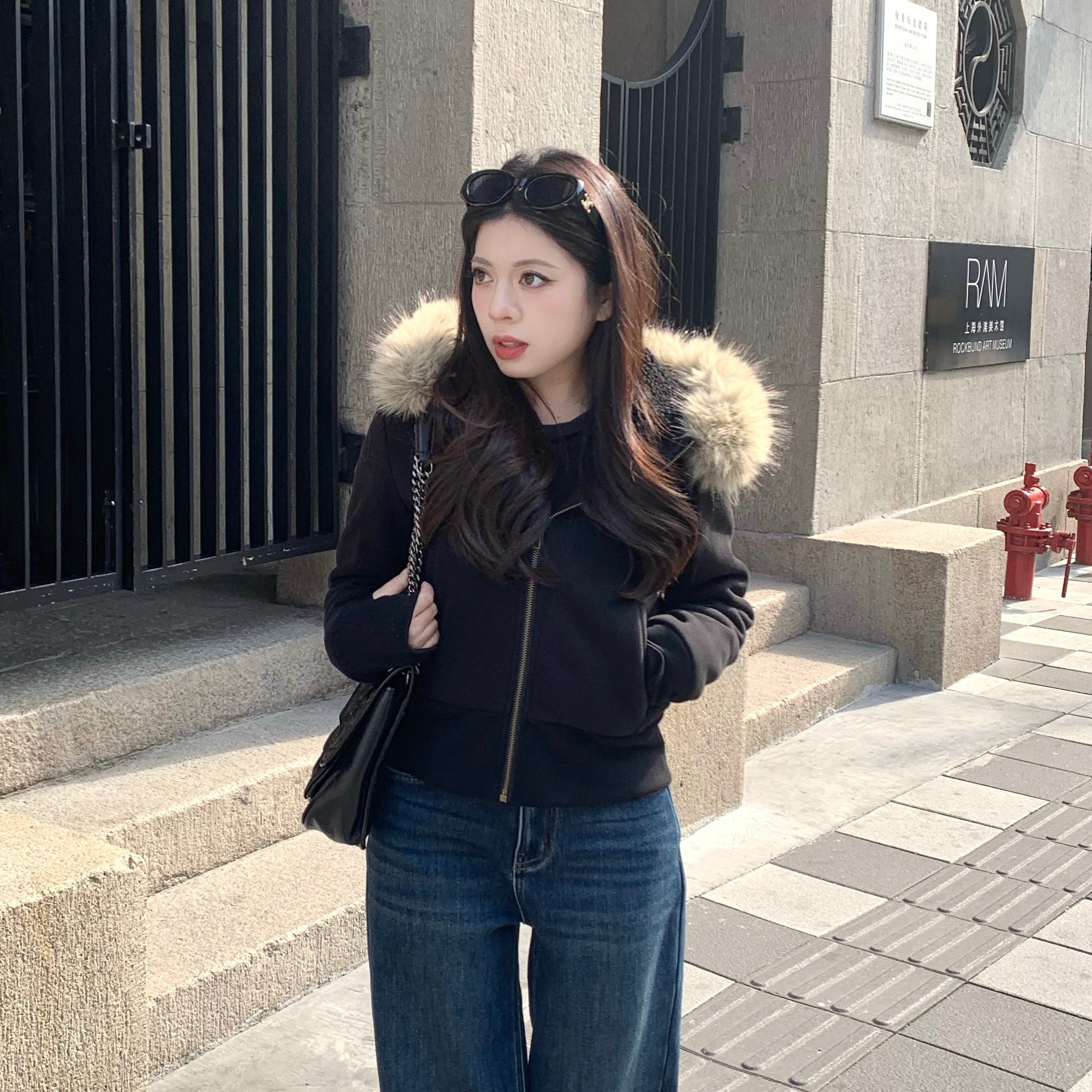 LARGE EYE 摩登周末 大毛领卫衣套装毛领可拆卸冬季休闲保暖外套