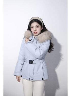 大眼LARGE EYE 户外日常 收腰派克服三防面料可拆毛领连帽外套冬