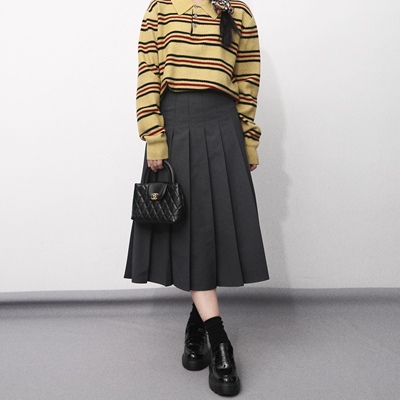 大眼LARGE EYE 校供感~A字百褶裙中长裙女高小个半身裙jk制服显瘦