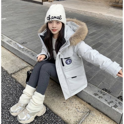 大眼LARGE EYE冬季小个子中长款派克羽绒服三防90白鸭绒保暖