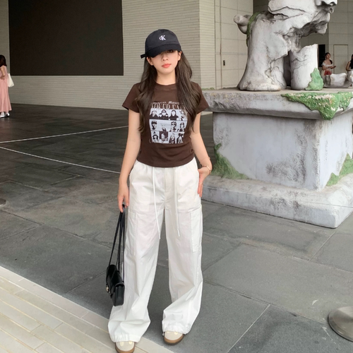大眼LARGE EYE 街头夏天 小个子美式印花短袖T恤女宽松圆领上衣夏