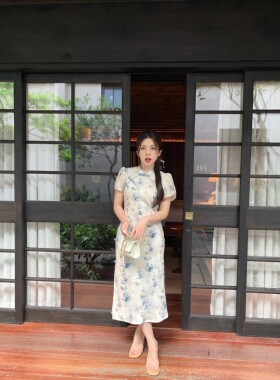 大眼自制Large eye 长款旗袍连衣裙小个子2024夏季新款女洋气高贵