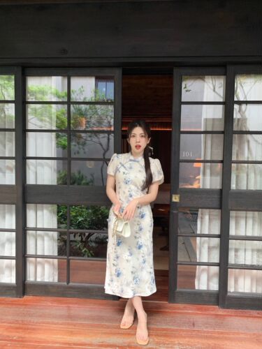 大眼自制Large eye 长款旗袍连衣裙小个子2024夏季新款女洋气高贵