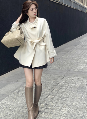 大眼LARGE EYE中长款风衣小众设计感收腰气质150小个子2024秋外套