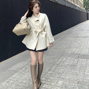 大眼LARGE 风衣小众设计感收腰气质150小个子2024秋外套 EYE中长款