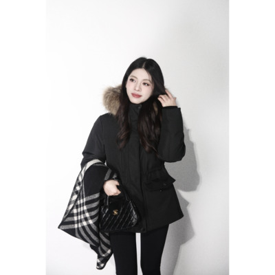 大眼LARGE EYE 雪地精灵 毛领派克服女冬保暖连帽加厚防风羽绒服