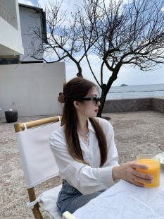 遮肚长袖 大眼LARGE 蕾丝小个子白色衬衫 初代甜妹 上衣通勤春 EYE