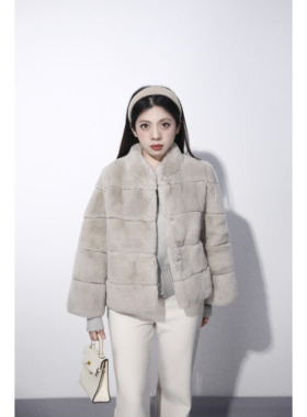 大眼LARGE EYE 奶霜兔 千金感进口獭兔毛皮草小个子皮毛一体外套