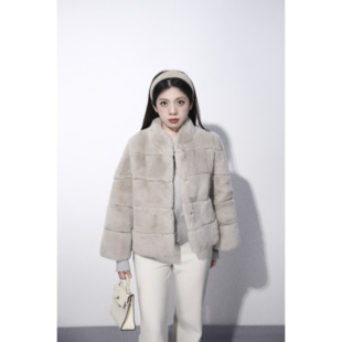 千金感进口獭兔毛皮草小个子皮毛一体外套 奶霜兔 大眼LARGE EYE