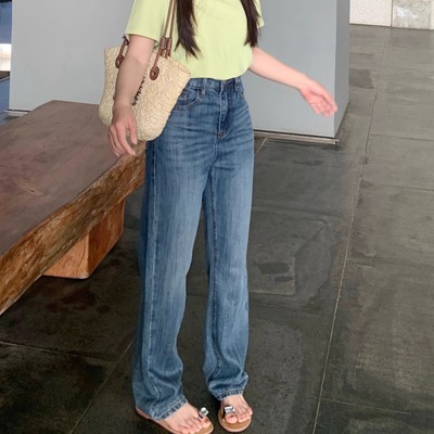 LARGE EYE大眼小众设计感牛仔裤女高腰显瘦长裤子