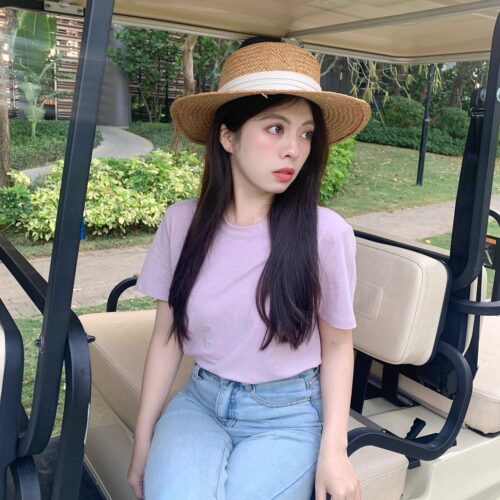LARGE EYE大眼纯色圆领正肩短袖亚麻t恤女夏季