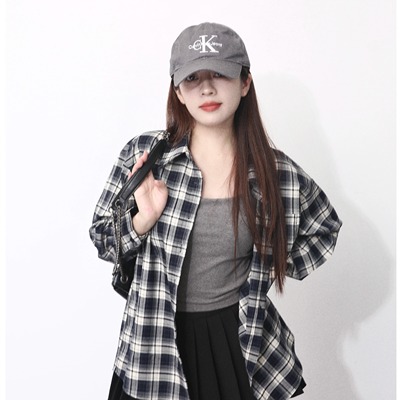 大眼LARGE EYE  小个子复古撞色格纹衬衫宽松休闲秋季新韩版衬衫