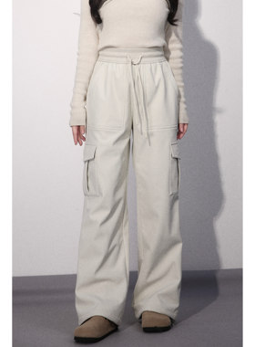 LARGE EYE 天生长腿 小个子加绒工装裤黑色宽松阔腿直筒裤女重工