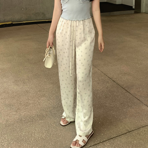 大眼自制Large eye 2024夏季新款女150小个子休闲缎面笑脸裤高腰