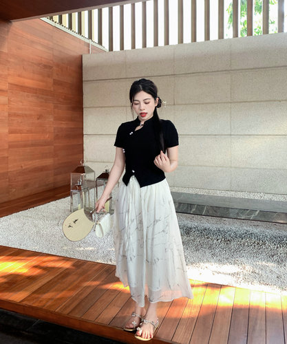 大眼Large eye高腰显瘦国风半身裙小个子夏季设计感