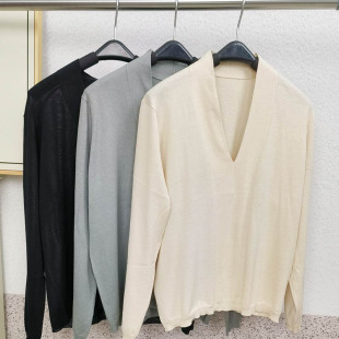 V领上衣 青果领软糯针织衫 秋冬女真丝羊绒混纺打底衫 桑蚕丝长袖