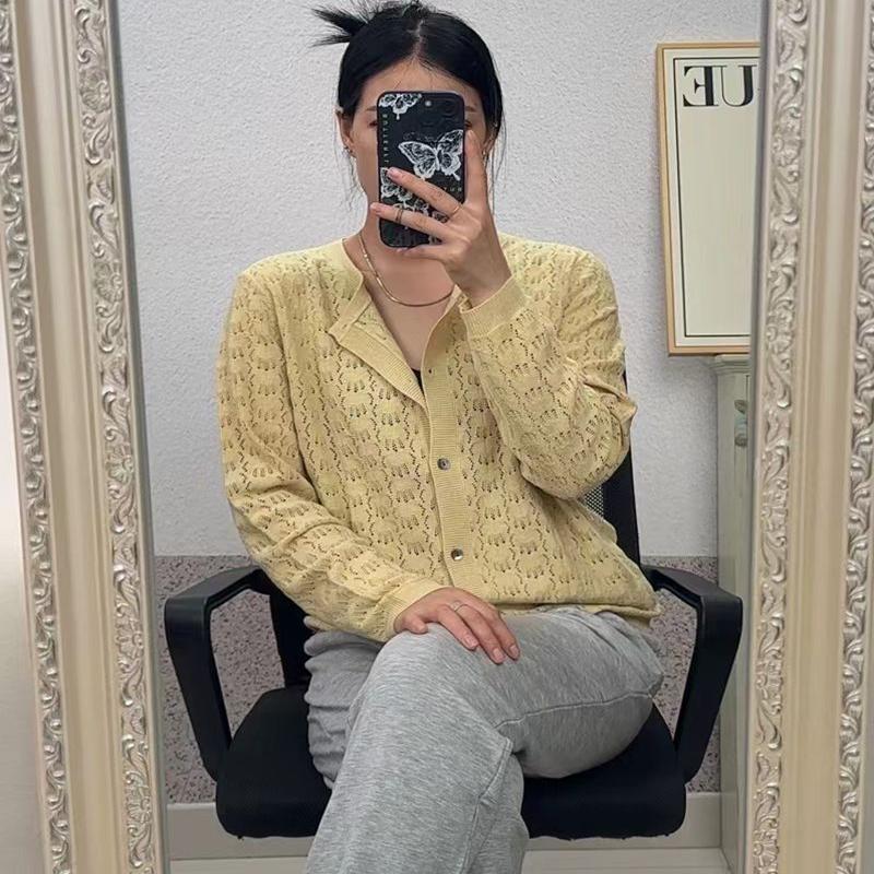 绢丝棉混纺开衫低园领针织外套