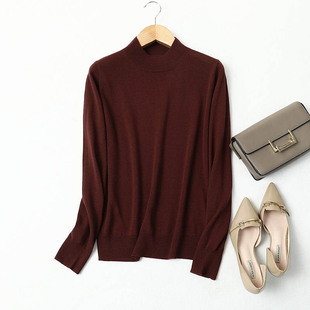 春秋蚕丝羊绒混纺半高领针织桑蚕丝知性女装打底套头毛衣针织衫