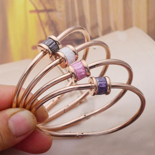 首饰长水晶彩钻钛钢18k玫瑰金女手镯环饰品 彩钻戒指韩版 时尚 新款