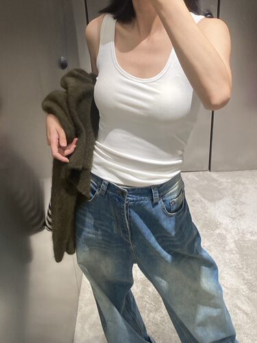 澜S蔻:228 条纹带罩杯打底背心 文胸+背心一件搞定 固定内杯