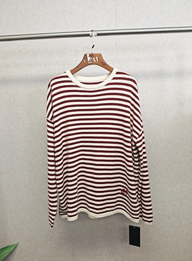 大牌h专柜＆冬款福利 绵羊毛宽松条纹针织衫 14908