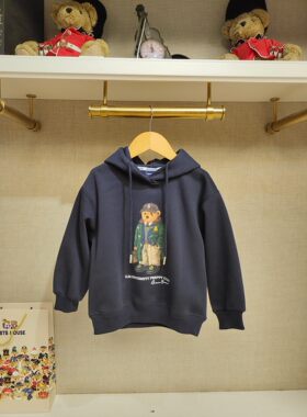 英国泰迪熊＆专柜童装 加绒加厚 100％棉小熊印花连帽卫衣 G5WH01