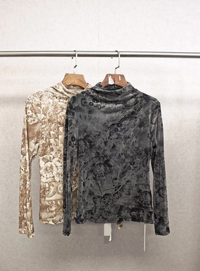 大牌k＆专柜24冬款 高领植绒提花立裁捏褶打底衫  055