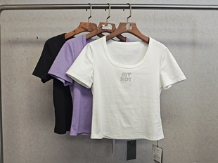 15364 T恤 大牌h专柜25夏款 ＆棉质方领气质百搭短袖