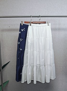 大牌k＆专柜25夏福利 天丝+亚麻 法式度假刺绣半裙 715（NO退换）