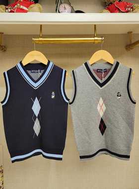 英国泰迪熊＆专柜童装 菱形格百搭针织马甲 G5WV02