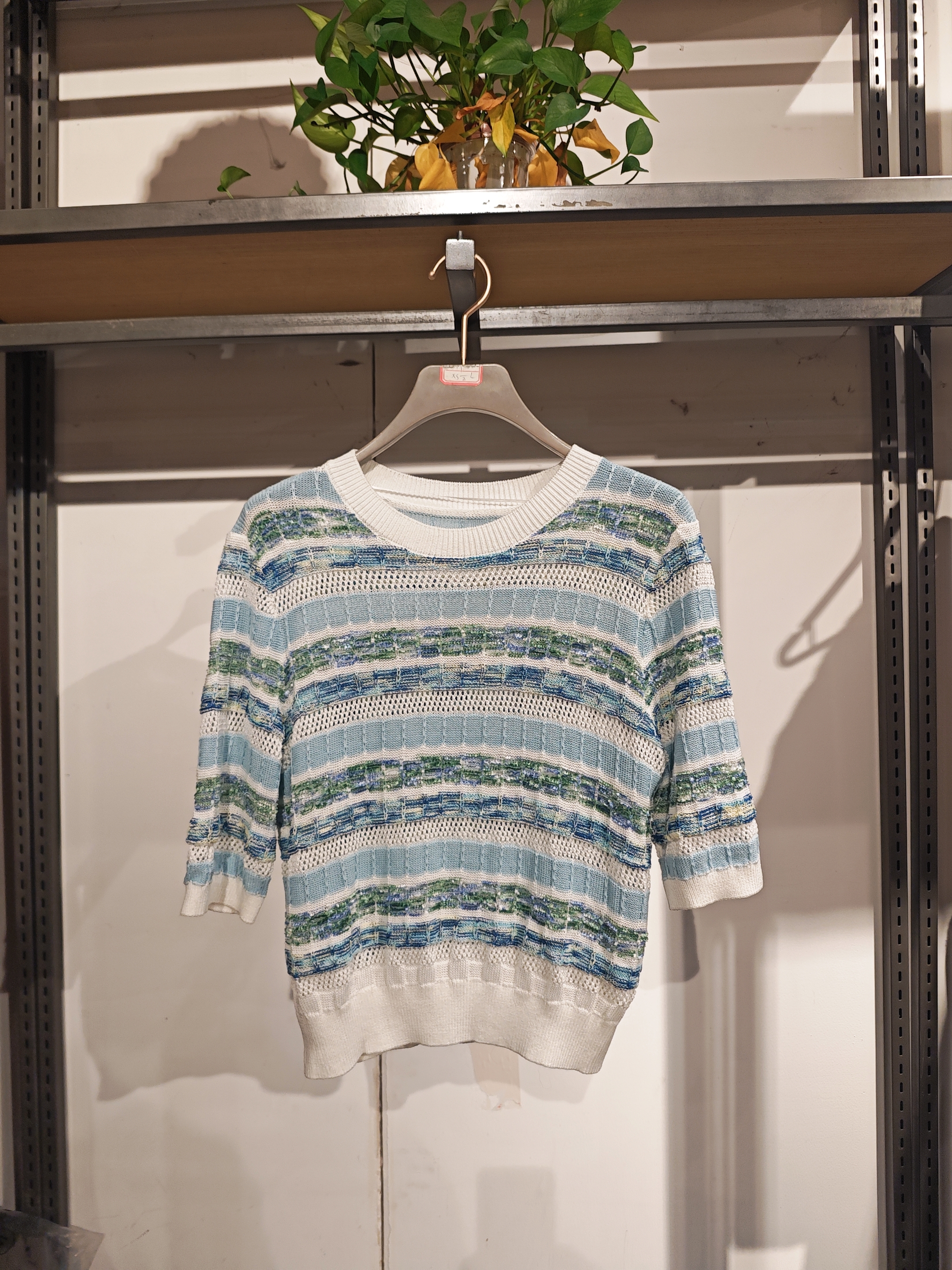 伊Bu都&专柜春款清仓福利 撞色条纹冰丝短袖针织衫 Y24110401M