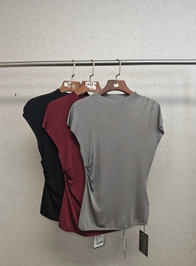 大牌h专柜25夏款＆天丝+醋酯 褶皱款蝙蝠袖针织衫 15371